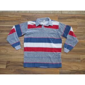 Campus Velour Striped Pocket Shirt Long Sleeve Sz M-L Red White Gray Blue